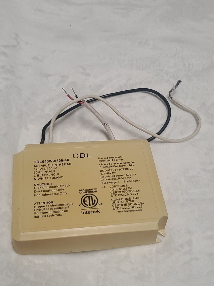 Intertek CDL040W-0500- 48 Class 2 Dimmable LED Driver