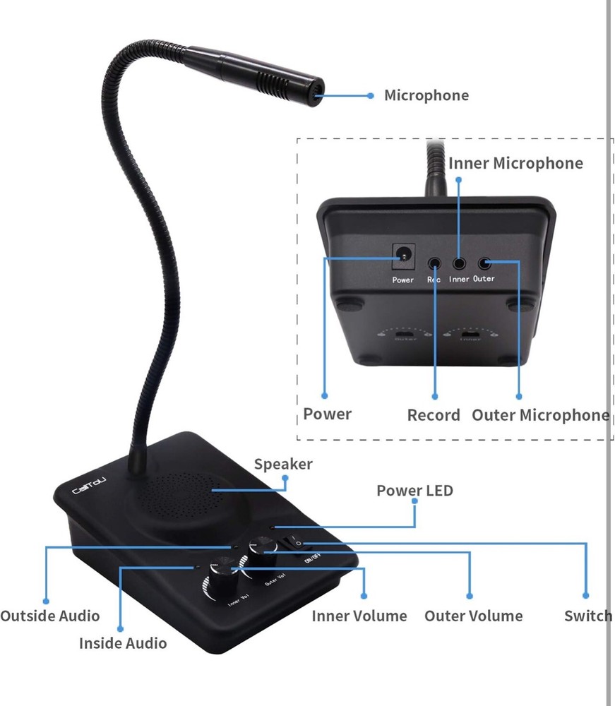 Daytech Window Speaker System 2 Way Intercom Communication Microphone 2 Pack