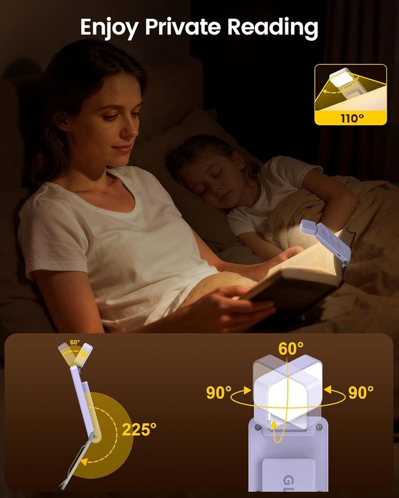 Eye-Caring 100Hrs LED Reading Light with Adjustable Angles for Night Reading