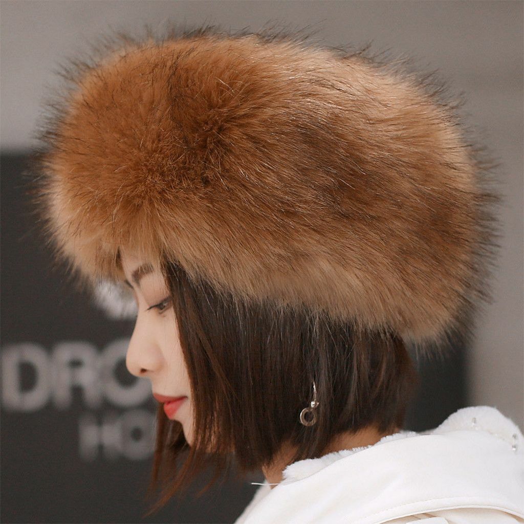 Women's Winter Russian Fluffy Faux Fur Headband Hat Thick Ear Warm Snow Ski Cap