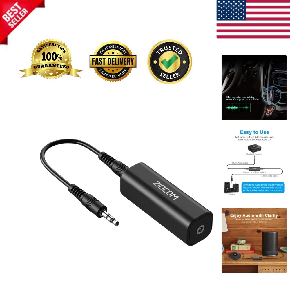 Compact 3.5mm Ground Loop Noise Isolator - Plug & Play Solution for Audio