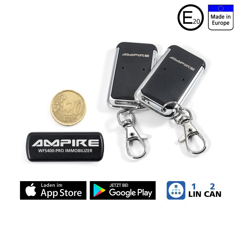 Ampire WFS400-BLU - CAN/LIN Bus Immobilizer with 2 Wireless Transponders, App, Code