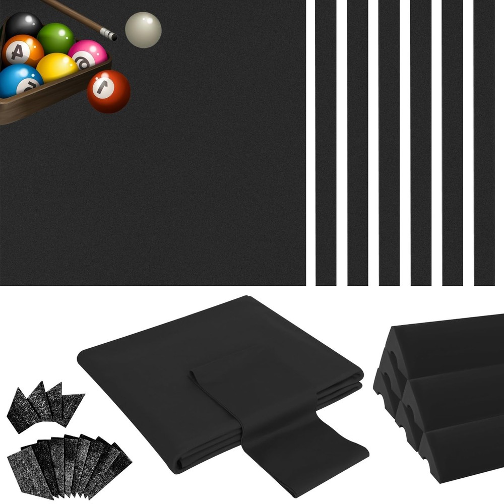 8ft Pool Table Replacement Kit - Billiard Rail Rubber Bumpers & Felt Cloth Set