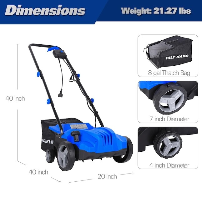 BILT HARD 12-Amp Electric Dethatcher 13-inch Width 2-in-1
