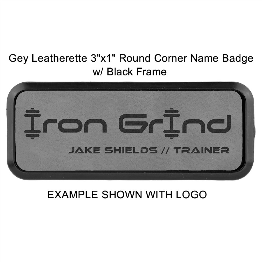 Personalized Custom 3"x1" Grey Leatherette Round Corner Employee Badge & Frame