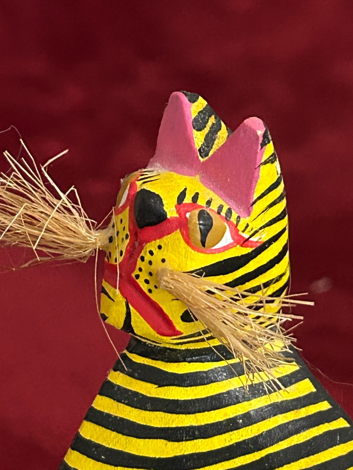 VTG Francisco Melchor Hand Carved Wood Yellow Cat or Tiger Folk Figurine Mexico