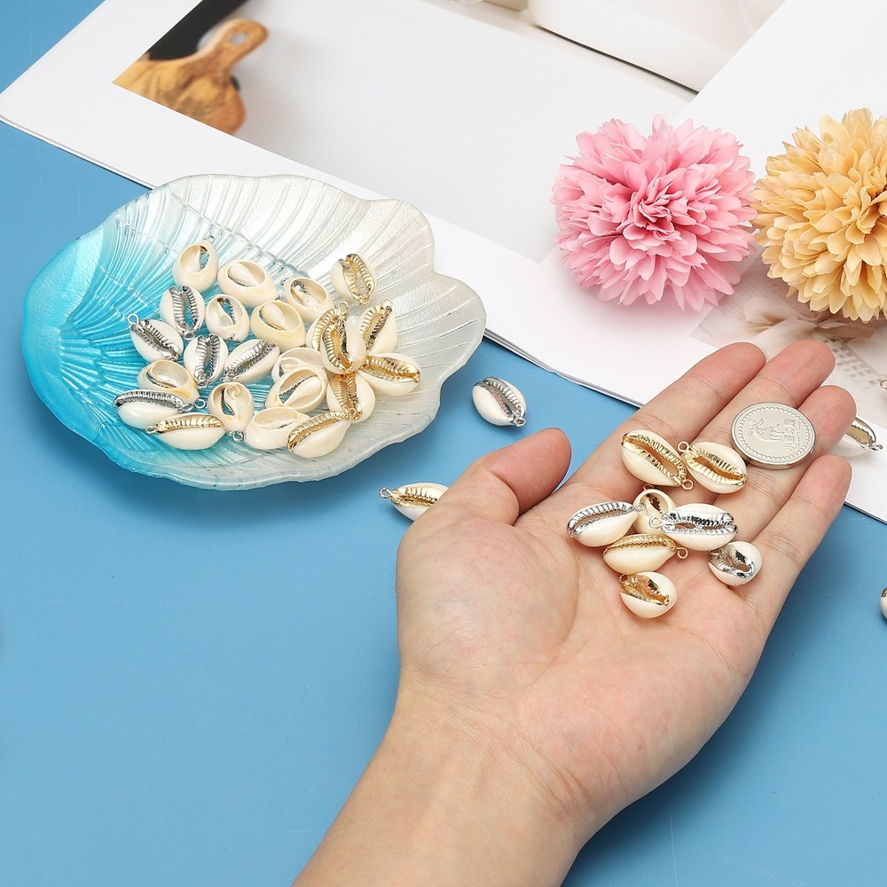 20Pcs Seashell Charm Bulk Natural Shell Pendants Silver