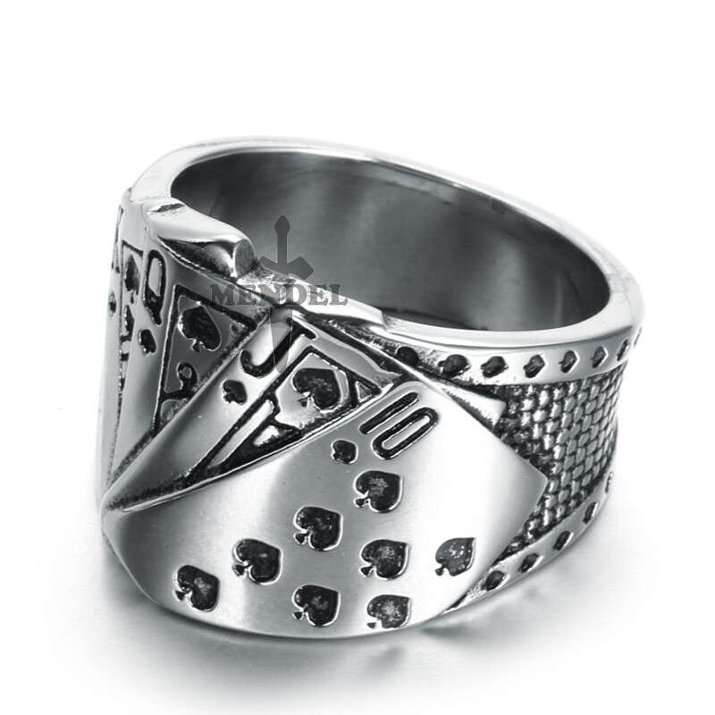 MENDEL Mens Biker Casino Lucky Poker Ring Jewelry Men Stainless Steel Size 7-15