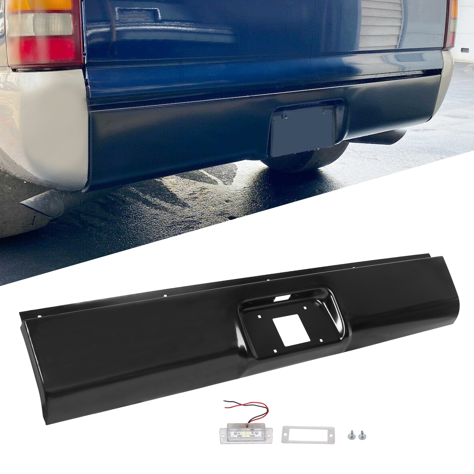 Rear Bumper Roll Pan w/LED License For 1999-2007 Chevy Silverado GMC Sierra 1500