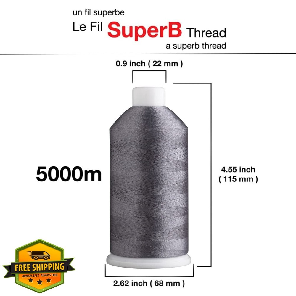 Super B Polyester Embroidery Thread, 40wt 5000m Spool, Silver Gray 589