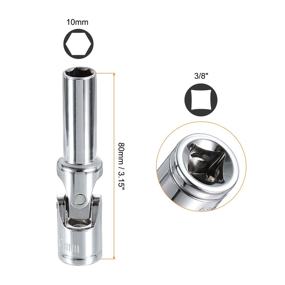 2pcs 3/8" Drive Universal Joint Socket 10mm 6-Point Rotation Swivel Flex Socket