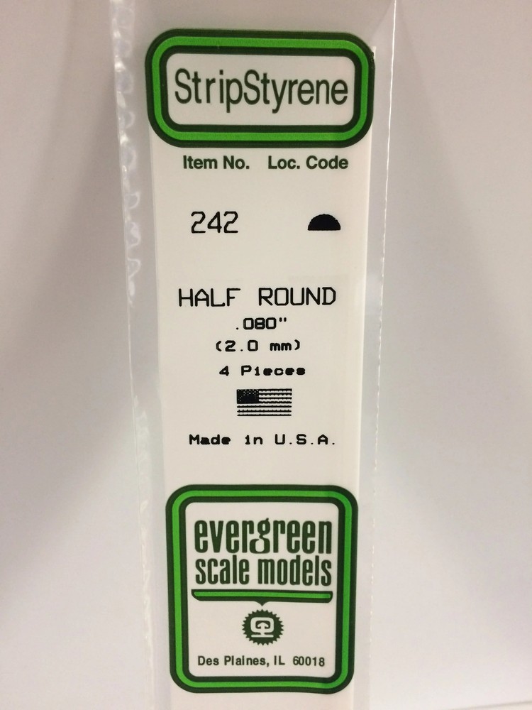 Evergreen Scale Models 242 Half Round Styrene Rod .080" (4 Pack)