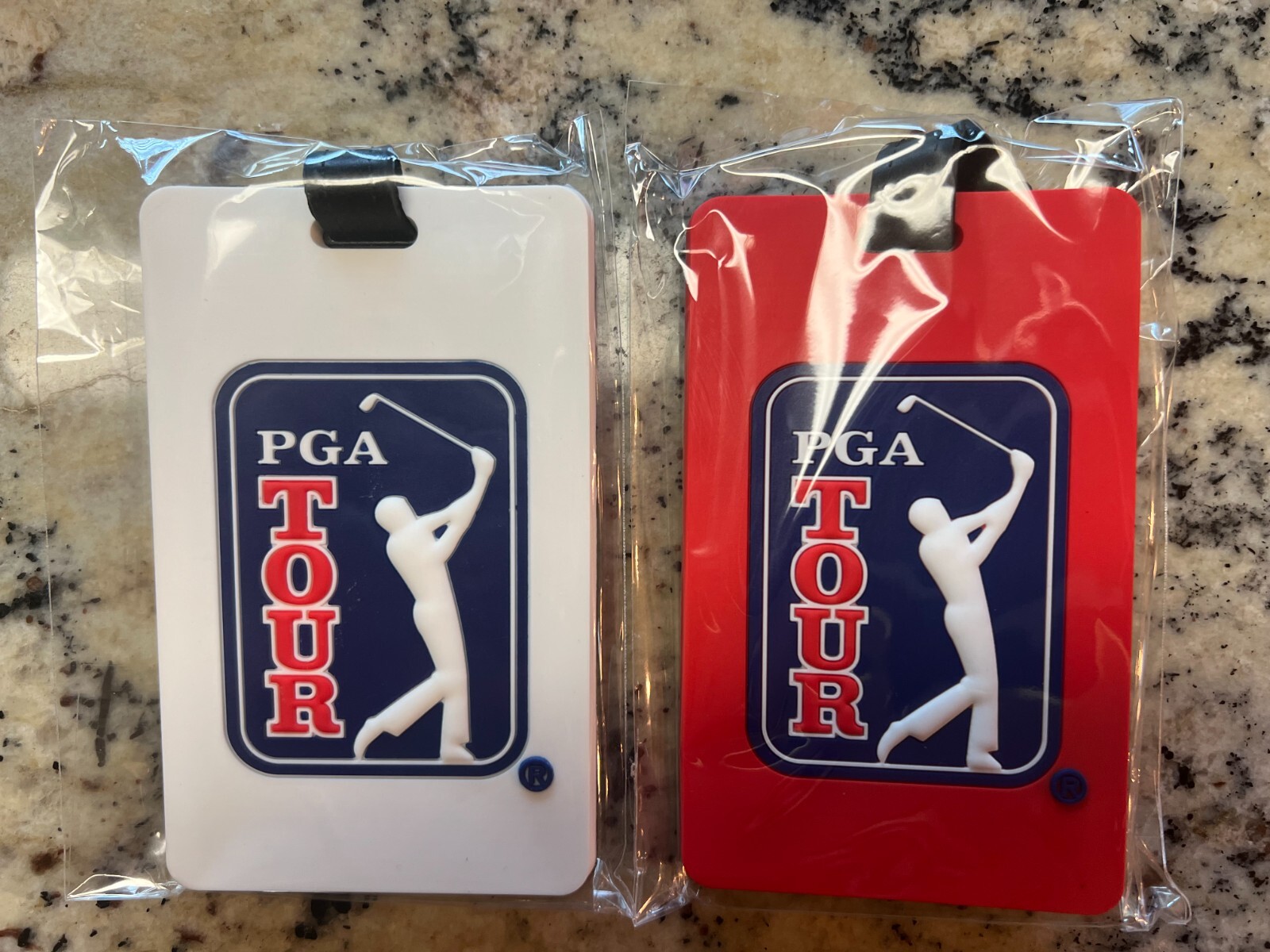 GOLF PGA TOUR LUGGAGE TAGS PAIR IN RED & WHITE W/ ID TAG