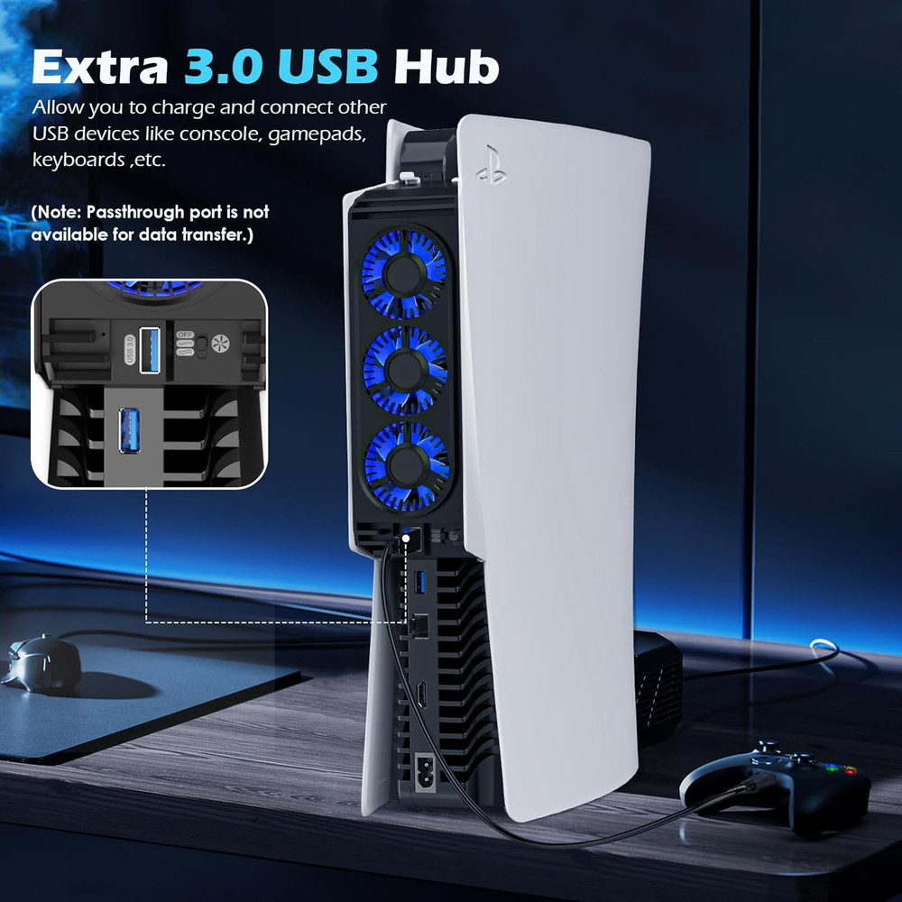 PS5 Cooling Fan with LED Light, Quiet Efficient Gaming Accessory