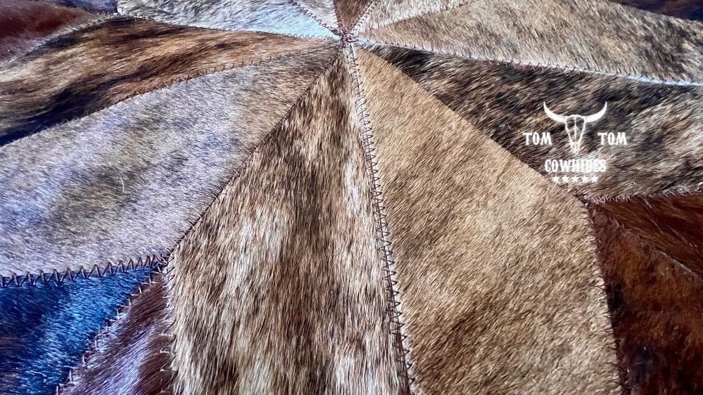 Cowhides Rug Leather Star Cow Hide Patchwork Area Round Carpet 40, Brown