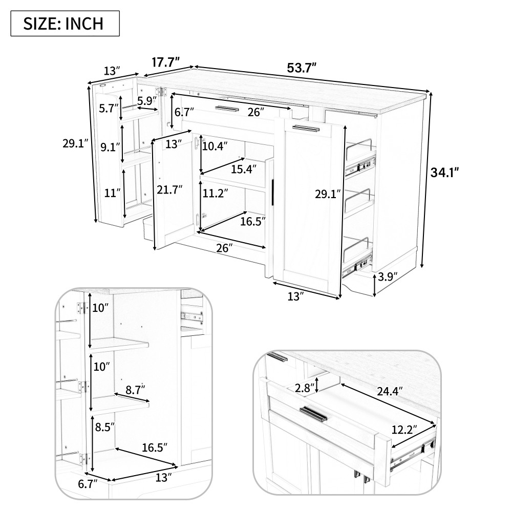 Multi-Functional Storage Sideboard, Extendable Dining Table, Adjustable Shelves