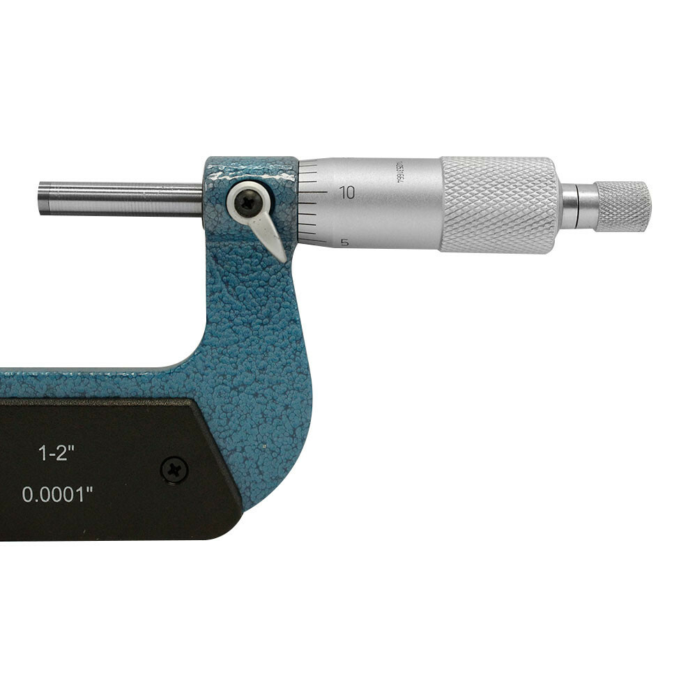 1-2" Range Solid Metal Frame Outside Micrometer 0.0001" Graduation Ratchet Stop