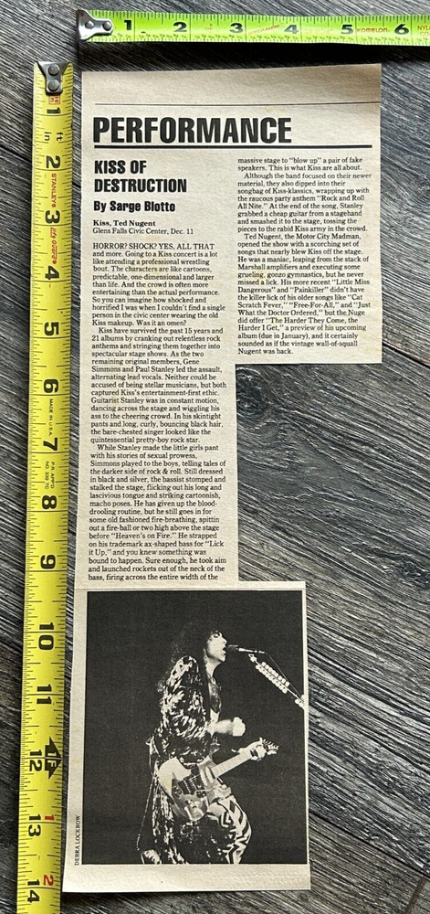 KISS Concert Clipping Crazy Nights Tour Glens Falls NY Dec 11 1987 Vintage Kiss