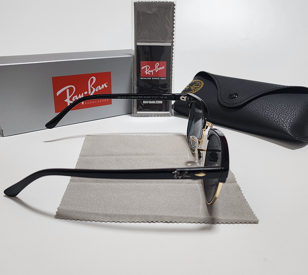 Ray-Ban RB3016 Sunglasses Clubmaster Classic Black Frame Glass Gray Lens 51 mm