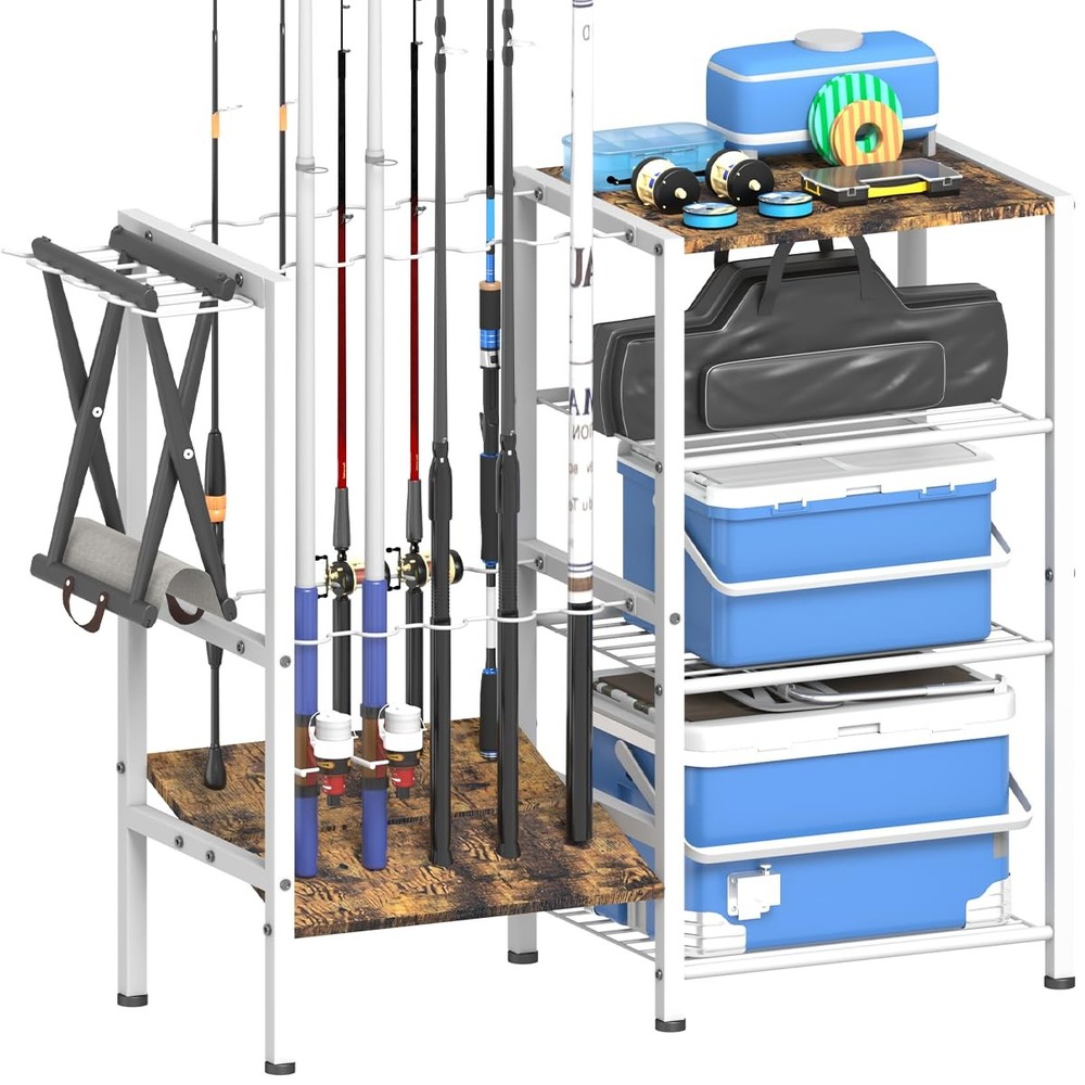 Fishing Rod Holders For Garage Pole Stand Multifunctional Hook 4 Tier Rack