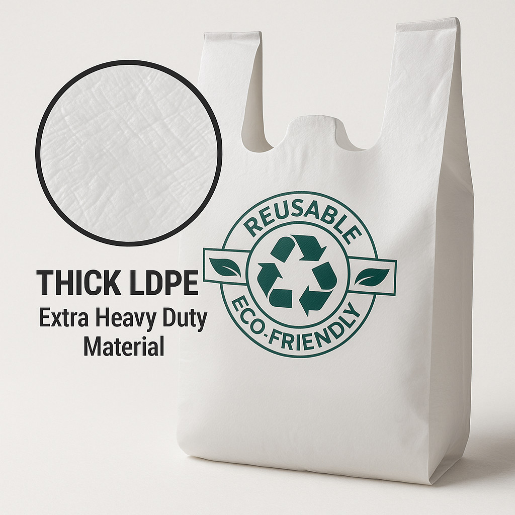 White T-Shirt Grocery Bags 1/6 Large – Extra Heavy Duty 21x11.5x6.5 – Bulk Packs