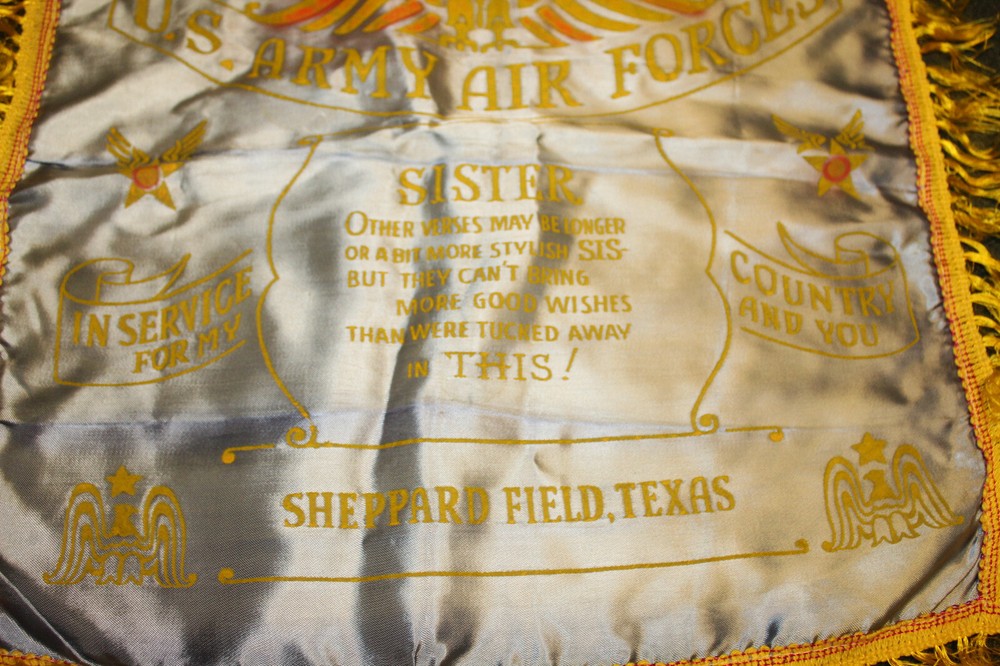 Original WW2 U.S. Army Air Forces "Sister" Sheppard Field Texas Pillow Cover