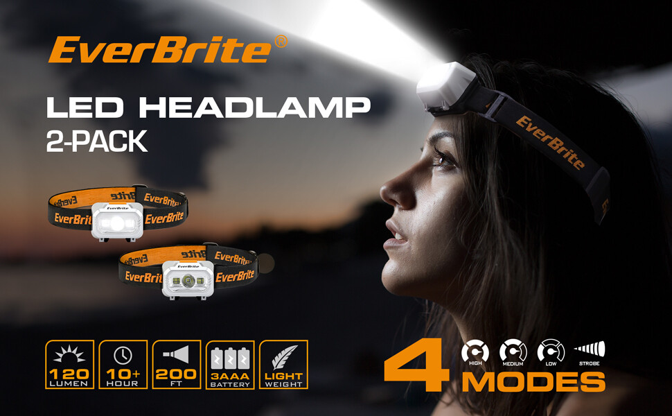 EverBrite 2 Pack LED Headlamp 4 Modes Pivoting Head with Adjustable Headband