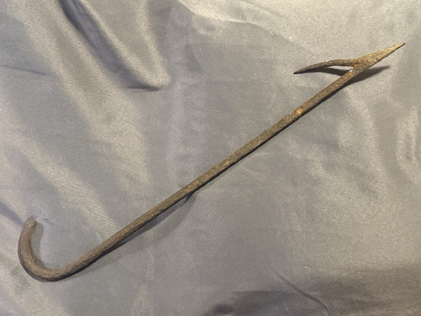 Early Antique Primitive Nautical Hand Held Wrought Iron Barbed Harpoon Gaff