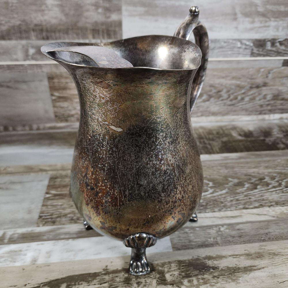 Vintage Silver Plate Leonard Silverplate Footed Water Pitcher With Ice Lip