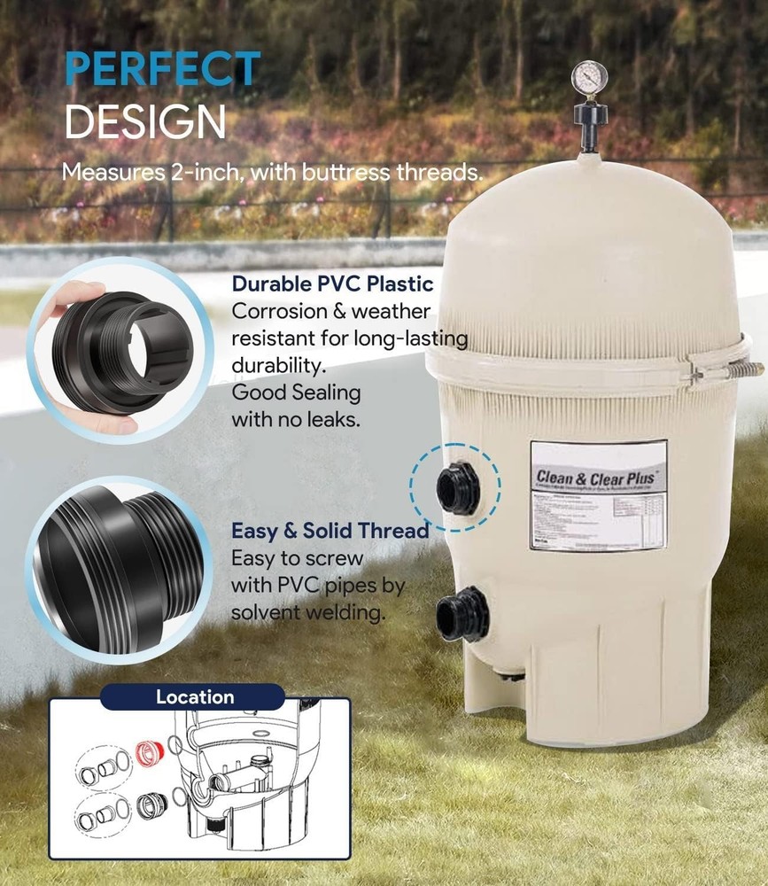 194801 Bulkhead Fitting 2-Inch for Pool and Spa Filter, Clean & Clear Plus