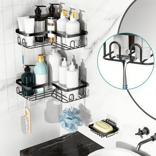 Moforoco Corner Shower Caddy Shelf Organizer Rack, Self Adhesive Black