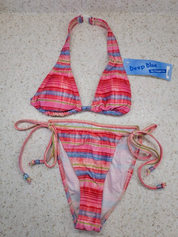 Brand NWT Pink Multi Colored Stripe Bikini Size Small