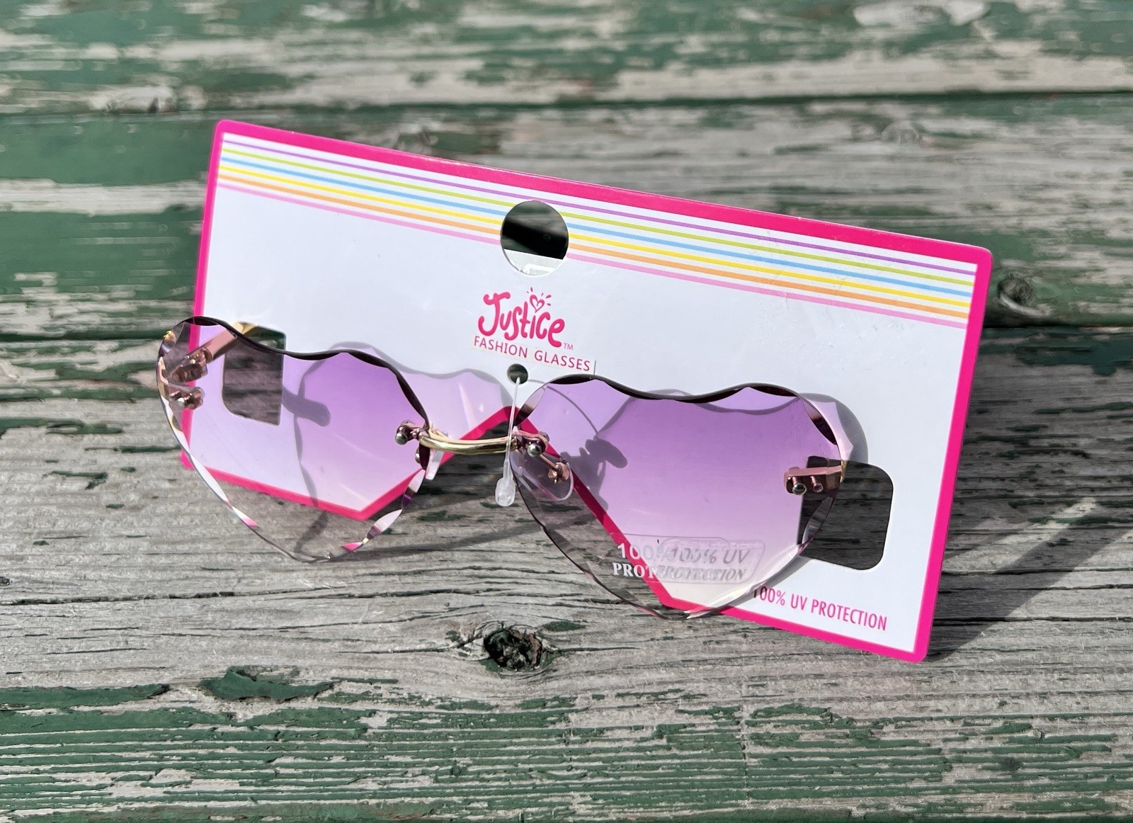 JUSTICE Girls Fashion Ombre Heart Sunglasses 100% UV Protection • Purple & Pink
