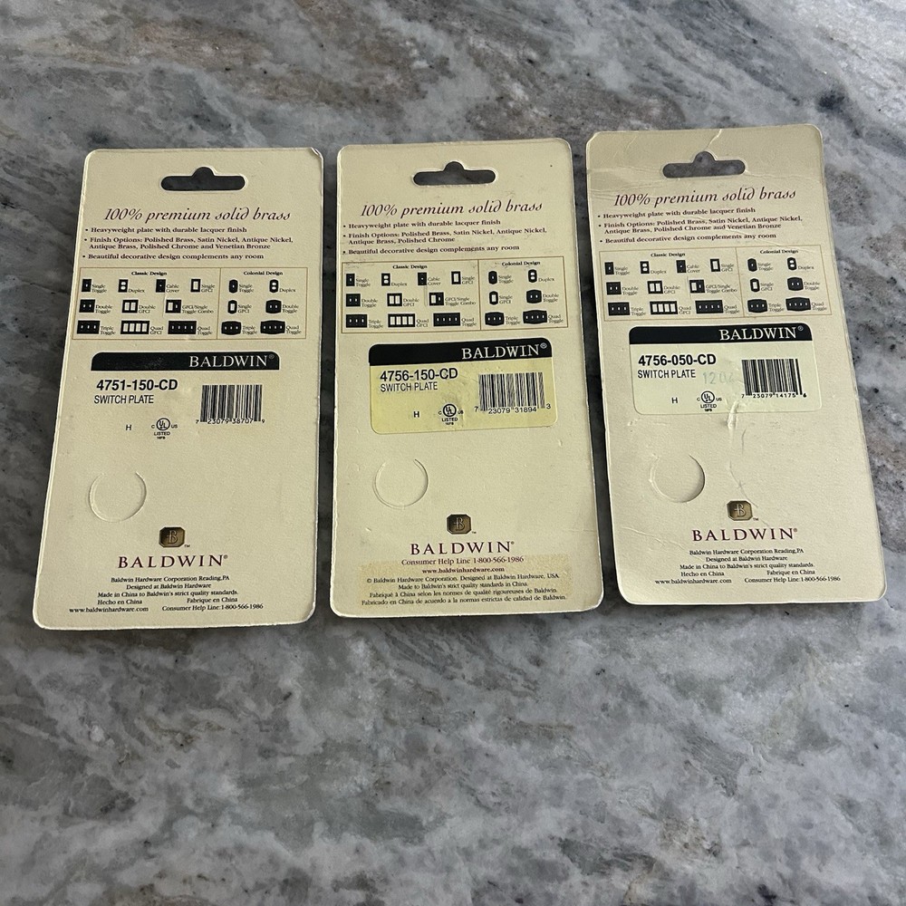 New Baldwin Solid Brass Switch Plates