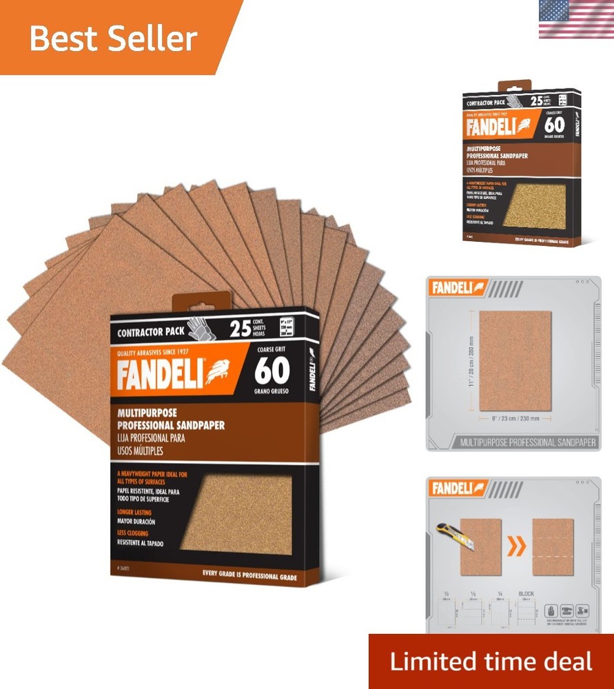 060 Grit Multipurpose Sandpaper Sheets, Brown , 9" x 11", 25-Sheet