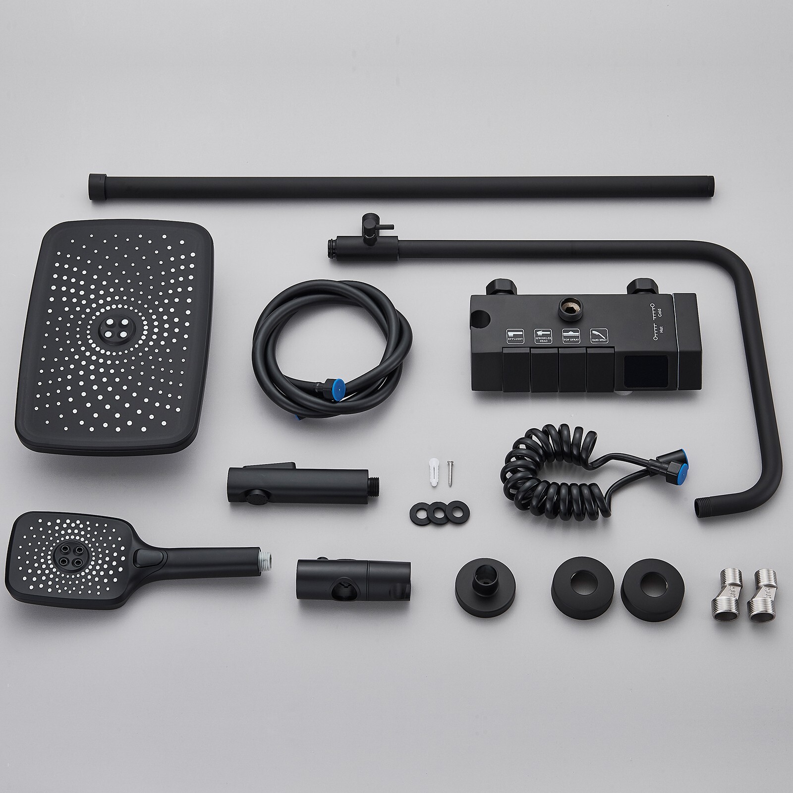 Black Bathroom Rainfall Shower Faucet Set Exposed Shower System with Mixer Valve