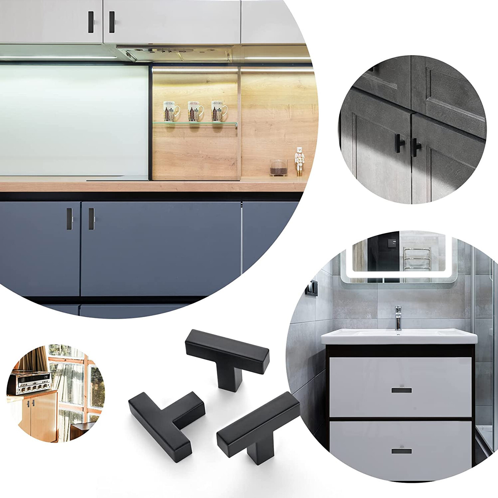 Stainless Steel Kitchen Square Cabinet Handles Black Gold T Bar Drawer Pulls Lot