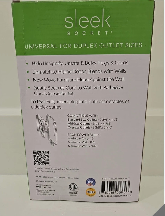 Sleek Socket Outlet & Plug Concealer With 2x8 Foot Cords Before and After