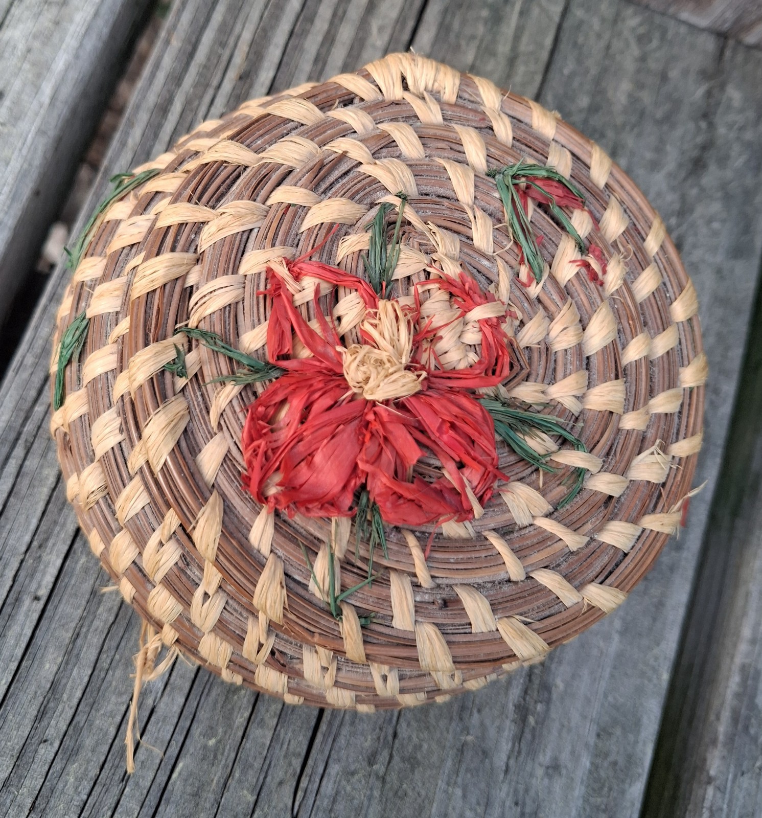 Authentic Vintage Koasati Coushatta Handmade Pine Needle Basket