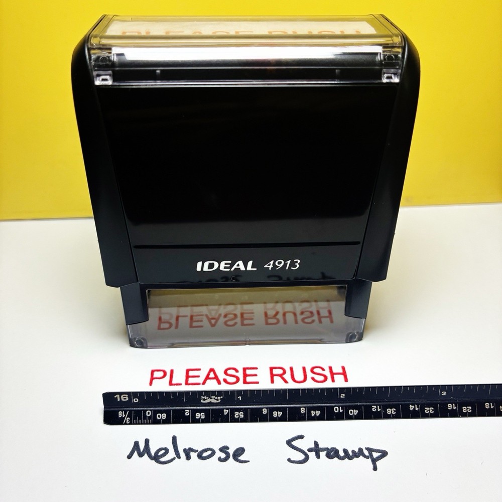 Please Rush Rubber Stamp Red Ink Self Inking Ideal 4913