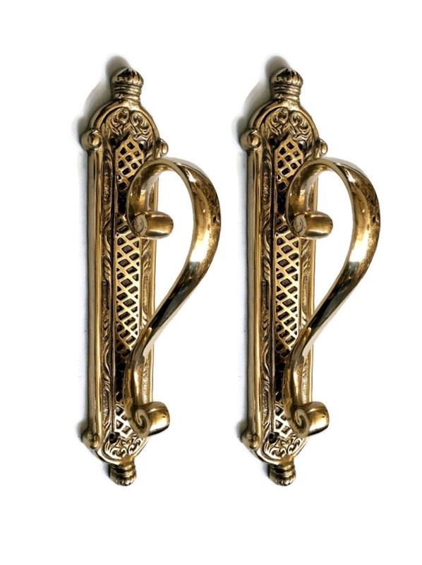 Pair of Cast Victorian Door Handle Pulls — Solid Brass, 11.5" Heavy GRABS (2)