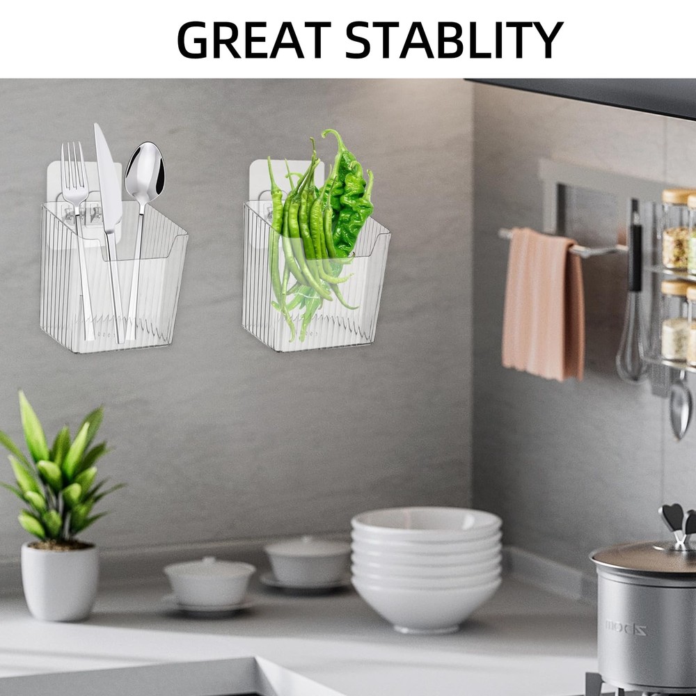 4 Pack Clear Adhesive Wall Mount Organizers, Stackable Standard,