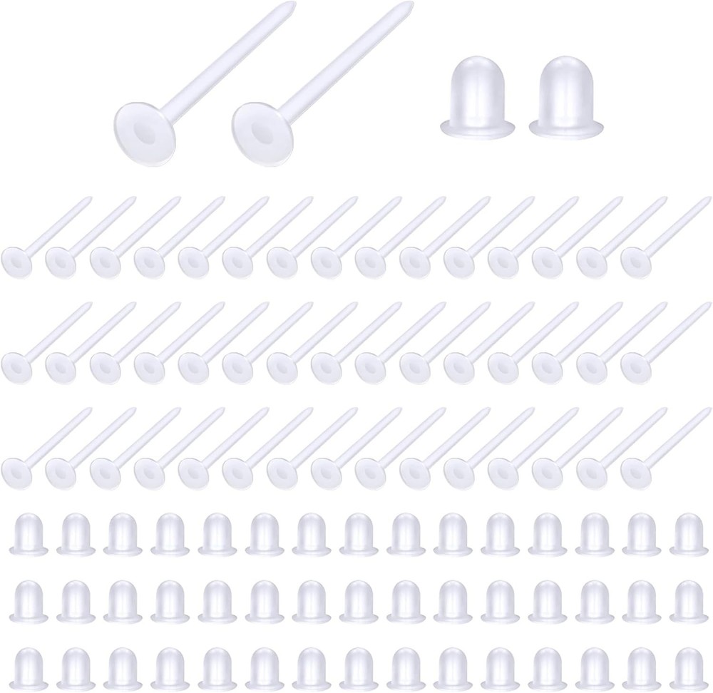 Durable 4mm Clear Silicone Earring Post Set with 100 Silicone Backs - DIY Ready