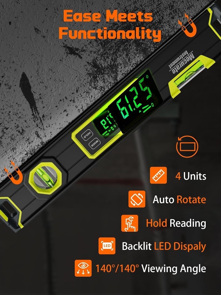 Compact 16-Inch DIY Level with Multi-Measurement Units and User-Friendly Display