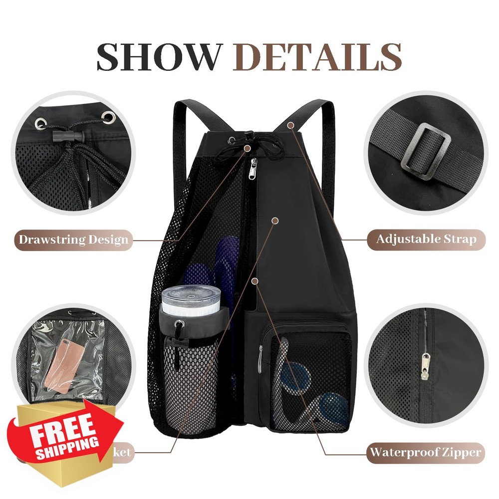 YUHAN Beach Backpack Wet Pocket Drawstring Mesh Bag Waterproof Pool