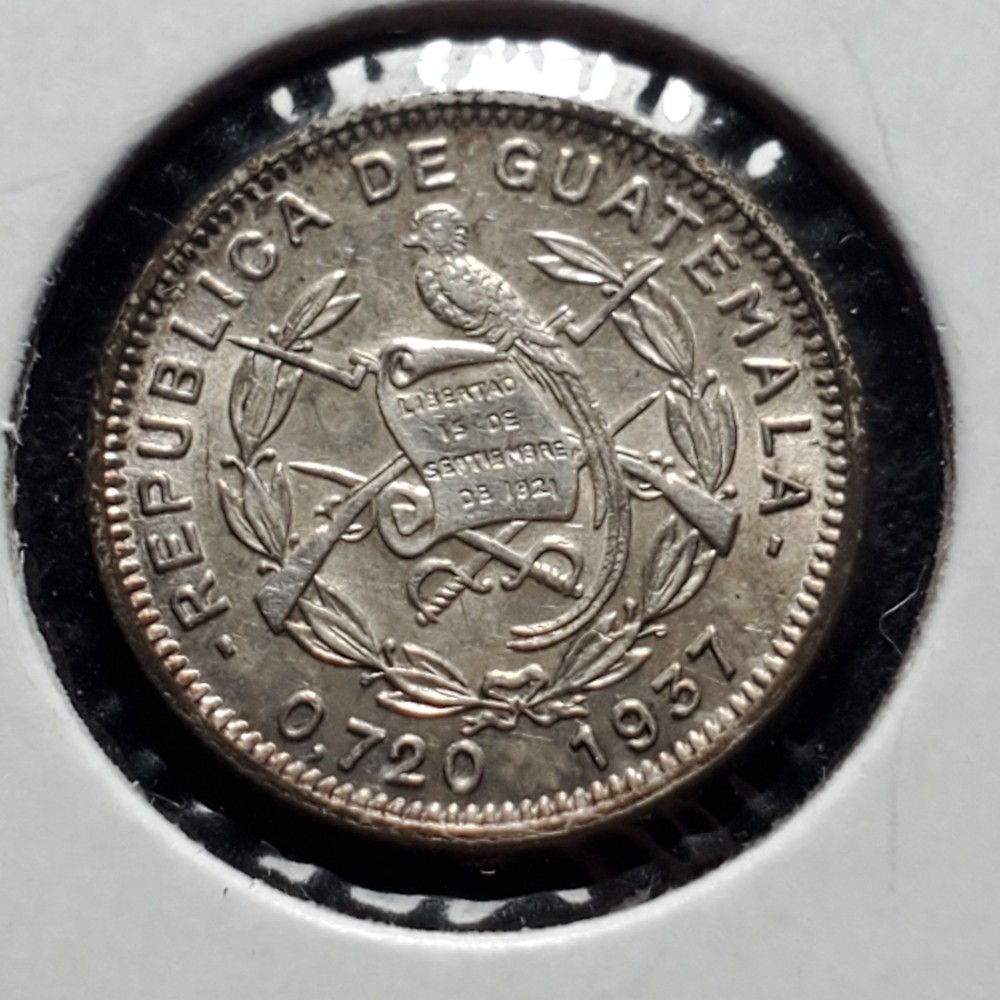 1937 Guatemala 5 Centavos Silver Coin UNC