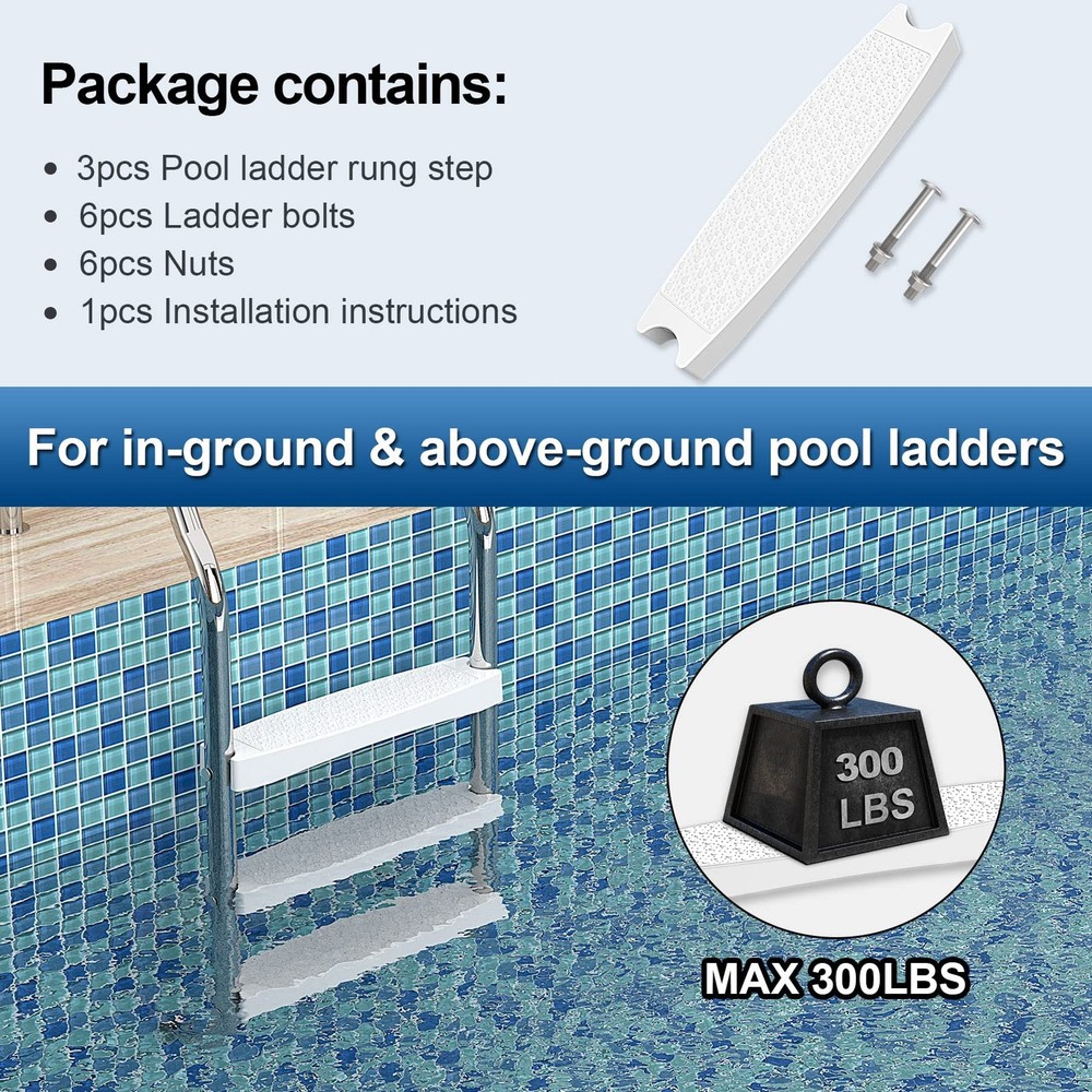 3 PCS 18 Inch Universal Pool Ladder Steps Replacement White HeavyDuty