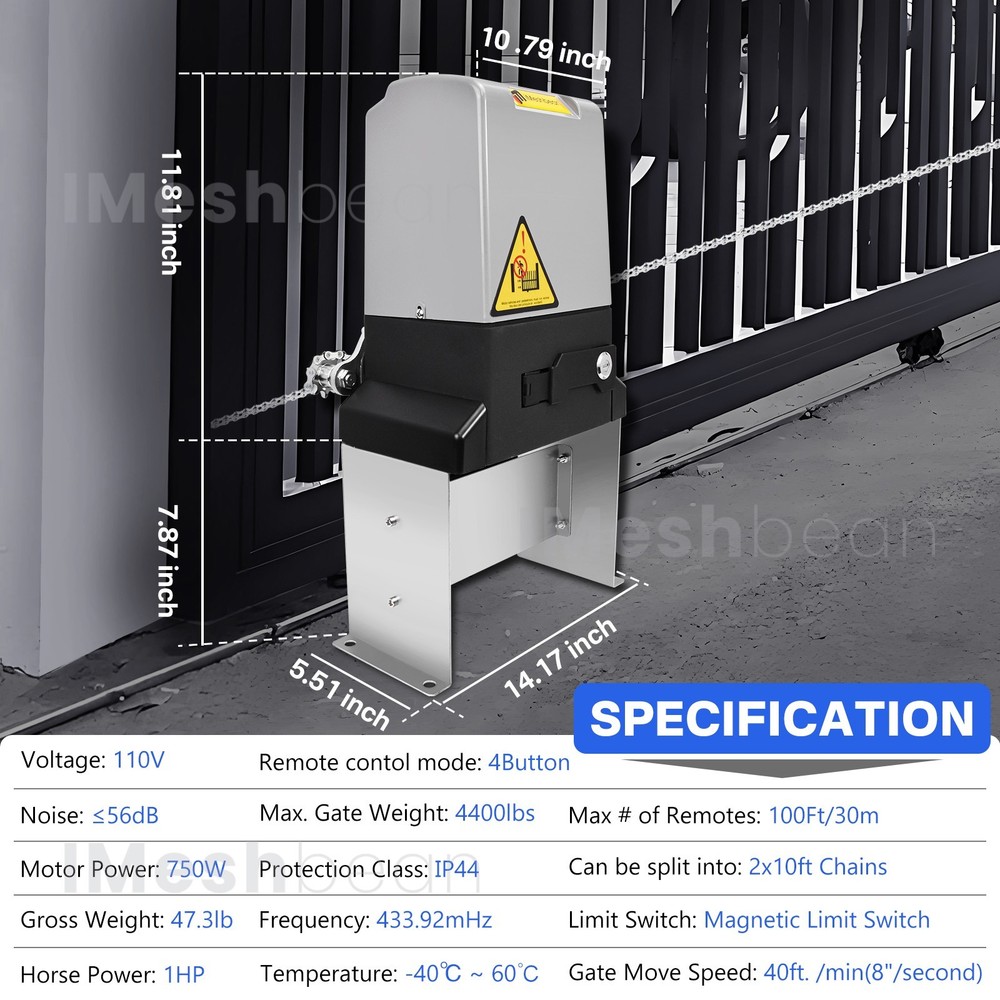 4400lbs Electric Automatic Sliding Gate Opener Motor APP+Keypad+8 Remote Control