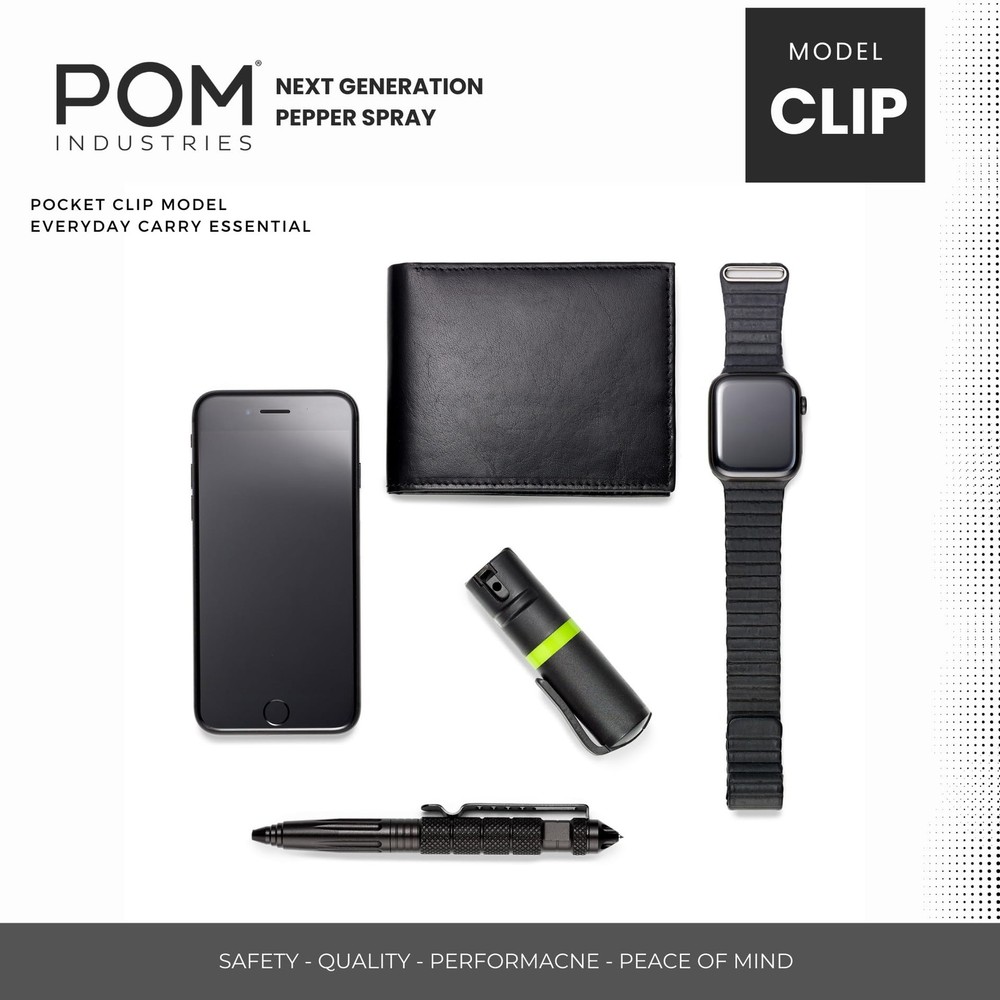 POM Pepper Spray Combo Pack Clip & Keychain - Maximum Strength OC Spray Self