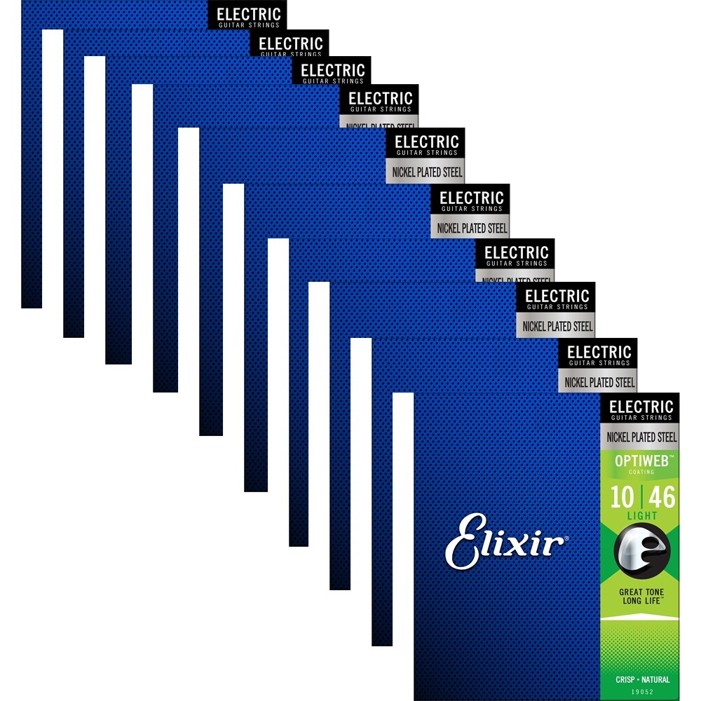 10 Sets Elixir 19052 Electric Guitar Strings with OPTIWEB Coating, Light (10-46)